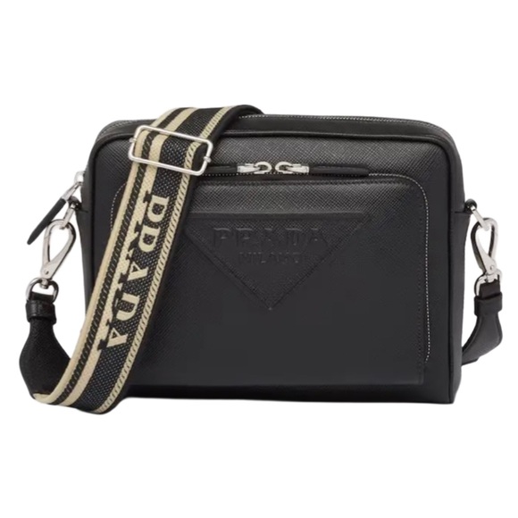 🆕PRADA Bandiliera Black Saffiano Logo Embossed Crossbody Camera Bag SHW • UNISEX - Picture 8 of 11
